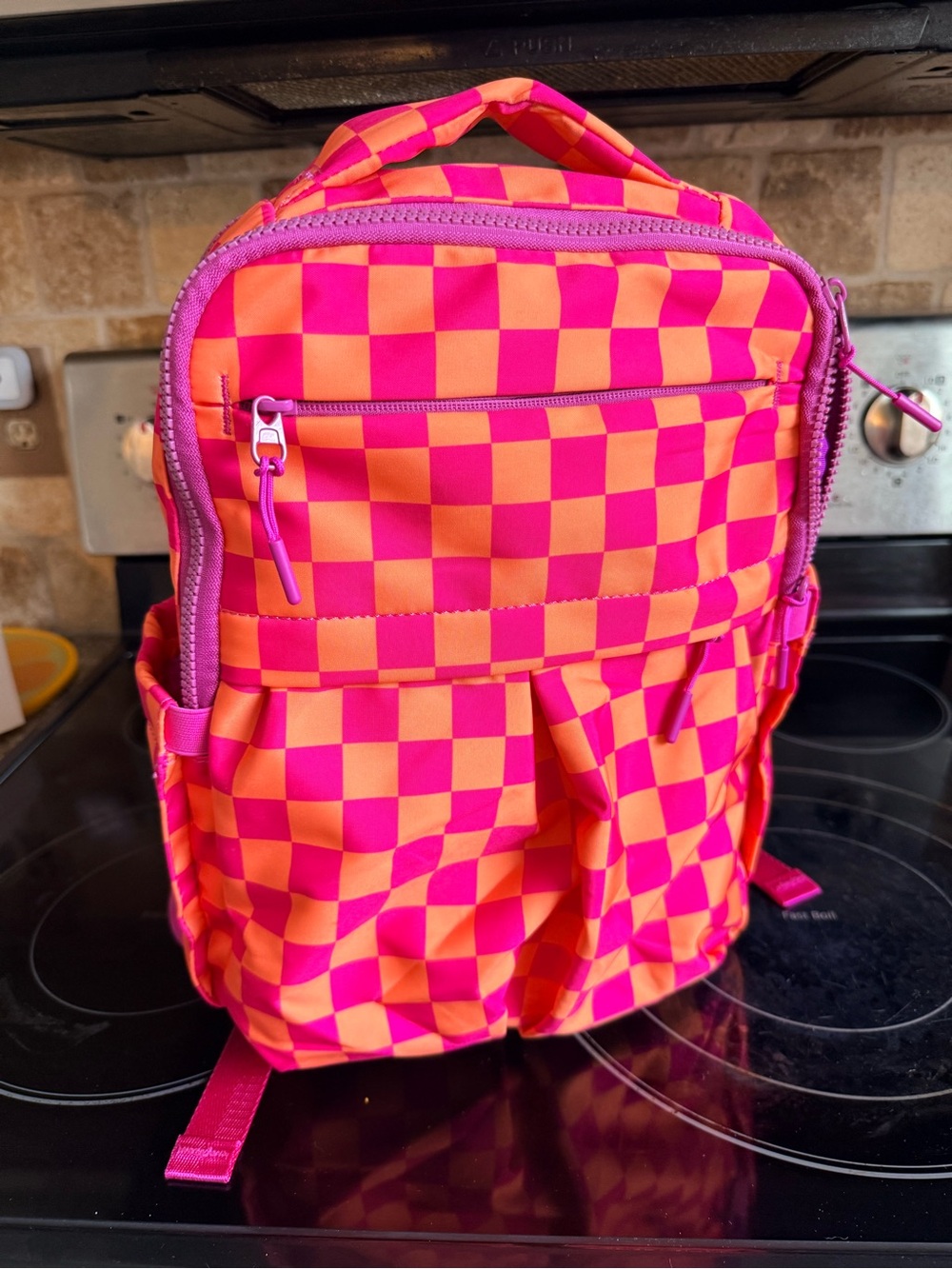 EMMAFY Checkerboard Pink & Orange Mini Backpack